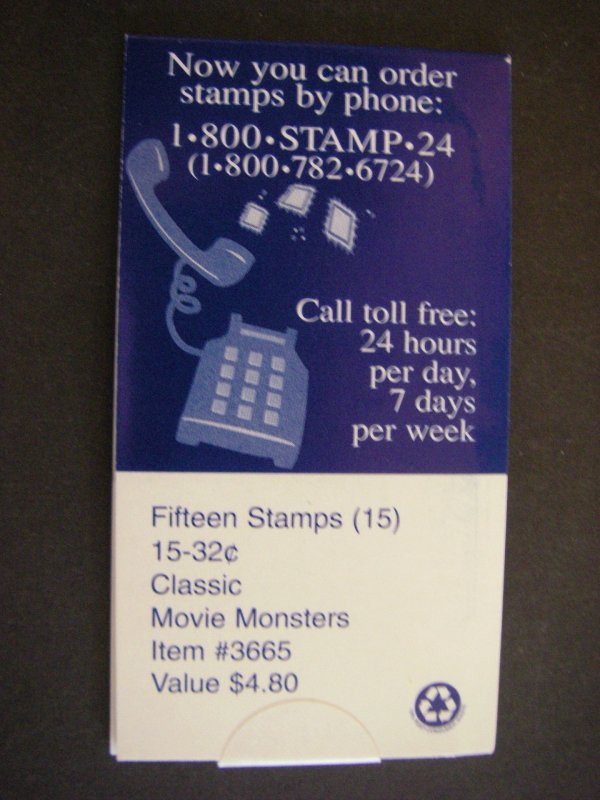 BK269, Scott 3168-72, 32c Movie Monsters, Makeshift MDI booklet, MNH