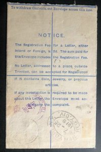 1915 Trinidad & Tobago Registered Letter Stationery Cover To Chicago IL USA