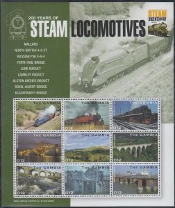 GAMBIA Sc# 2834a-i CPL MNH SOUVENIR SHEET of 9 DIFFERENT STEAM LOCOMOTIVES