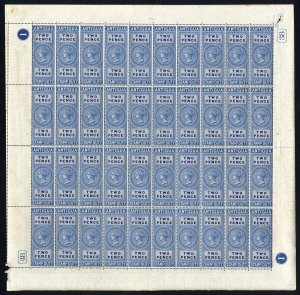 Antigua 1870 2d Stamp Duty Sheet of 40