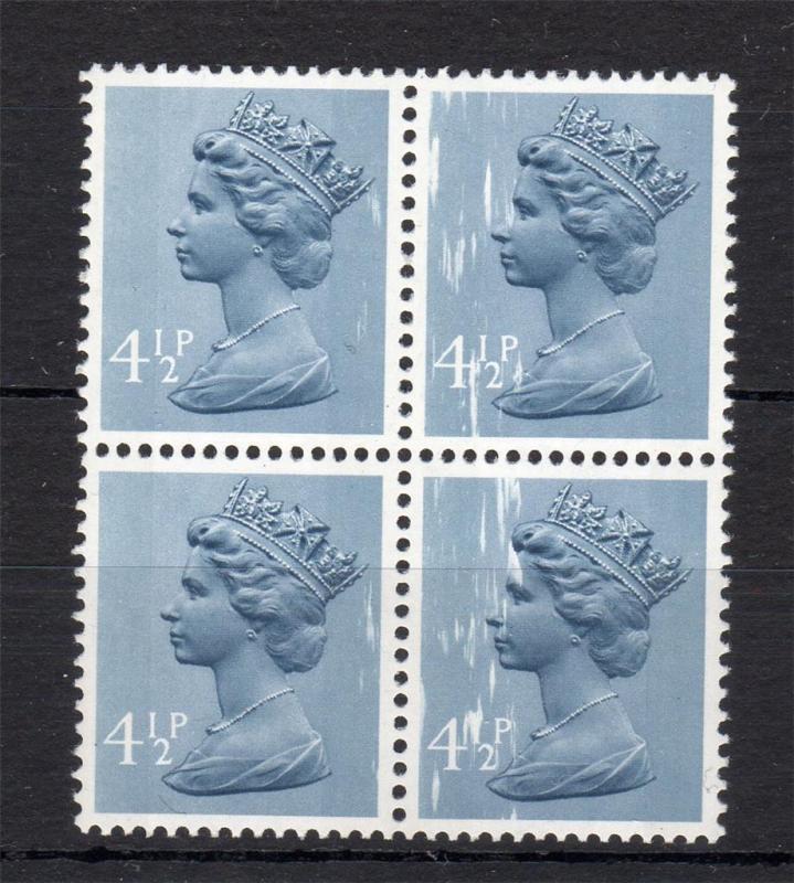 41/2p MACHIN UNMOUNTED MINT BLOCK + PRINTING ERRORS