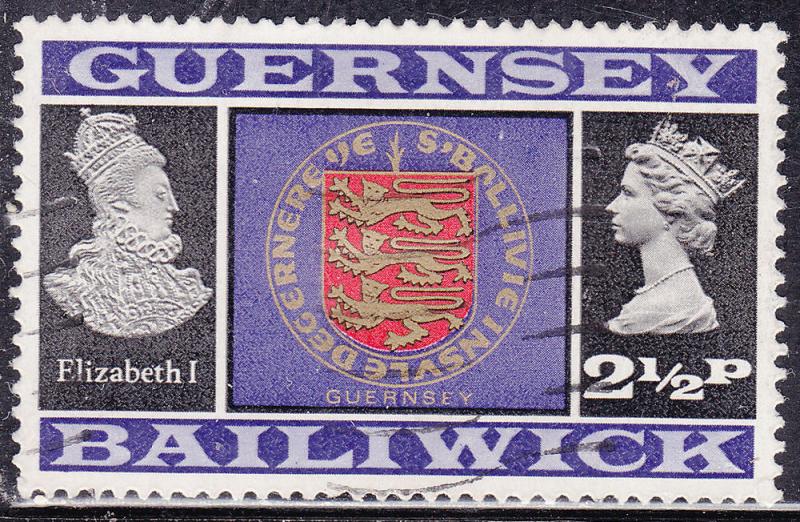Guernsey 45 USED 1969 Coat of Arms and Queen Elizabeth