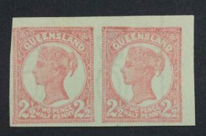 MOMEN: QUEENSLAND SG #214 PAIR IMPERF 1895-6 MINT OG H PROOF LOT #63688