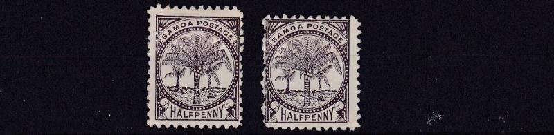 SAMOA  1886 - 1900  S G 57 + 57A      2 X 1/2D  VALUES     MH  