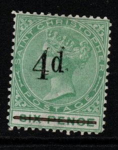 ST.CHRISTOPHER SG25 1886 4d on 6d GREEN MTD MINT