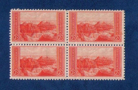 US Sc 741 MH Zip Block Of Four View Of Grand Canyon National Park Very Fine 1934