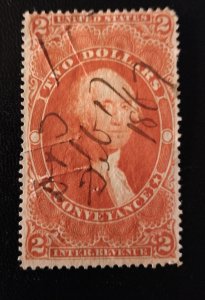 US #R91 Used $2 Revenue Stamp VF Red (Mildly Creased) Conveyance 1867