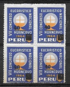 PERU 1982 NATIONAL EUCHARISTIC CONGRESS SURCHARGED BLUE STAMPS  MNH