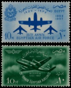 ✔️ EGYPT 1957 - AIR FORCE  MIG ILYUSHIN & VISCOUNT AIRPLANE  SC. 408/409 ** MNH