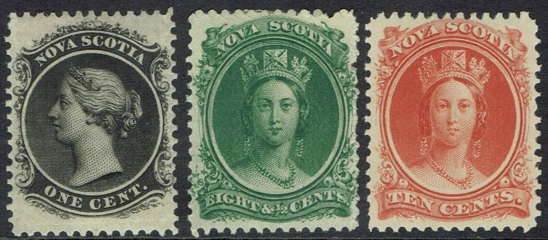 NOVA SCOTIA 1860 QV 1C 81/2C AND 10C WHITE PAPER