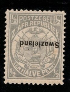 SWAZILAND SG4a 1892 ½d GREY p12½ OVERPRINT INVERTED THINNED MTD MINT 