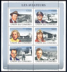 Comoro Islands - 2009 s/s of 6 Aviators #1047 cv $ 12.50 Lot # 55