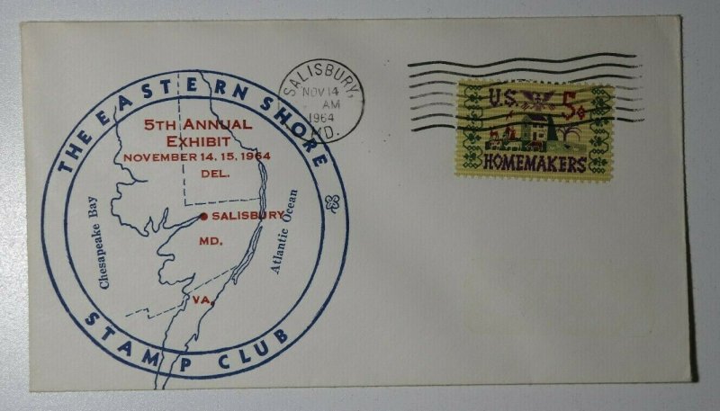 Eastern Shore Stamp Club Exhibit Salisbury MD 1964 Philatelic Expo Cachet Cover 