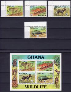 Ghana 1977 Sc#621/625 WWF FAUNA Set (4) + 1 Souvenir Sheet MNH