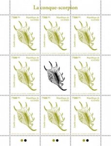 Guinea - 2020 Scorpion Conch Seashell - 8 Stamp Sheet - GU200201c1