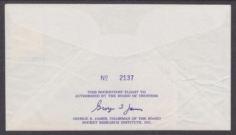 US EZ 32C2a used 1960 Storey County, Nevada Rocket Mail Cover, 