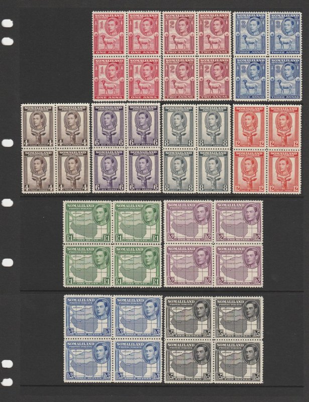 SOMALILAND 1938 KGVI Pictorial set 1a to 5R blocks. MNH **.