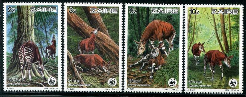 HERRICKSTAMP ZAIRE Sc.# 1168-71 1984 Okapi W.W.F.