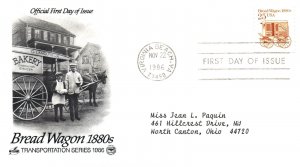 US FIRST DAY COVERS TRANSPORTATION SERIES OF 1986 - BREAD WAGON DOG SLED TRUCK