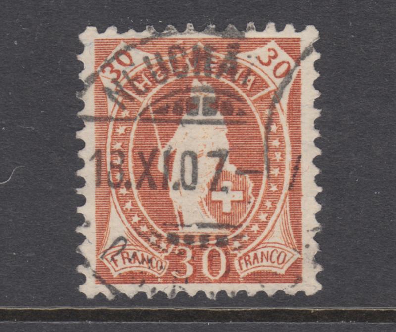 Switzerland Sc 121 used. 1907 30c brown Standing Helvetia, sound, nice cancel