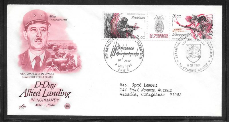 Just Fun Cover FRANCE #1930a on 1984 ANNIVERSARY of D-DAY Cachet. (12637)