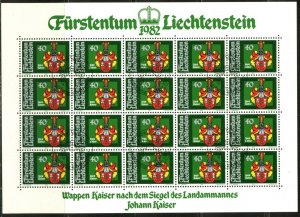 LIECHTENSTEIN Sc#729-732 1982 Baliff Arms Complete Sheets of 20 CTO