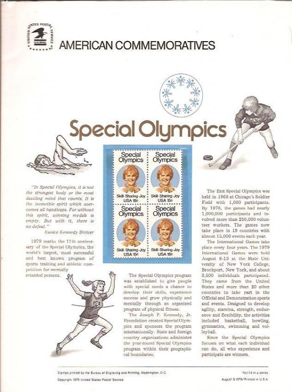 United States 1979 Sp. Olympics Commemorative Panel SC cp114