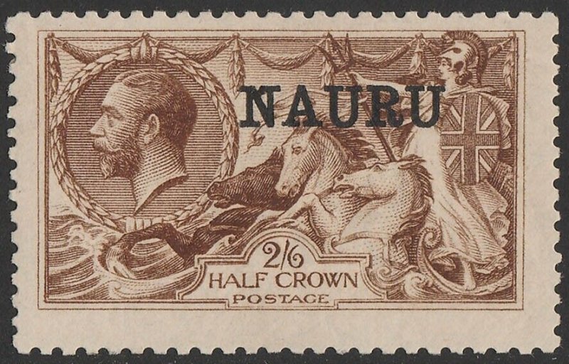 NAURU 1916 'NAURU' on KGV Seahorses 2/6 deep yellow-brown DLR print. Rare shade.