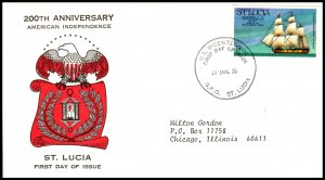 St Lucia 381 Ship US Bicentennial Typed FDC