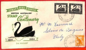 aa3716 - AUSTRALIA - POSTAL HISTORY - FDC Cover 1954 STAMP CENTENERY Birds SWANS