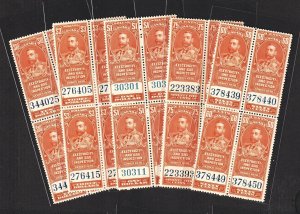 Canada 1930s King George V, Old Revenue (5v, up to $10, Block of 4) MNH