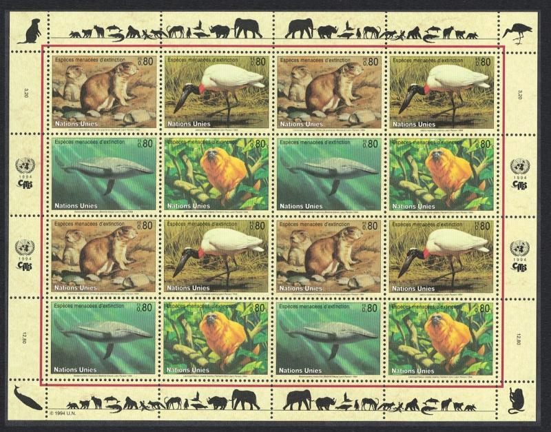 UN Geneva Prairie Dog Whale Golden Langur Jabiru Bird Sheetlet of 4 sets / 16v