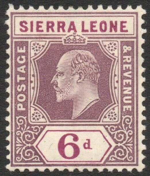 SIERRA LEONE-1908 6d Dull & Bright Purple Sg 107 MOUNTED MINT V42942