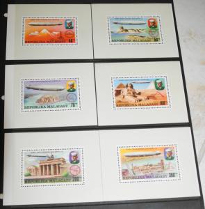 1976 MNH Malagasy Republic Zeppelins, Sc# 545-8, C158-9 Presentation Sheets