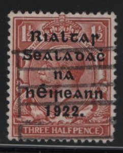 Ireland 1922 used Sc 41 1 1/2p KGV, red brown, black overprint 15.75 x 16mm