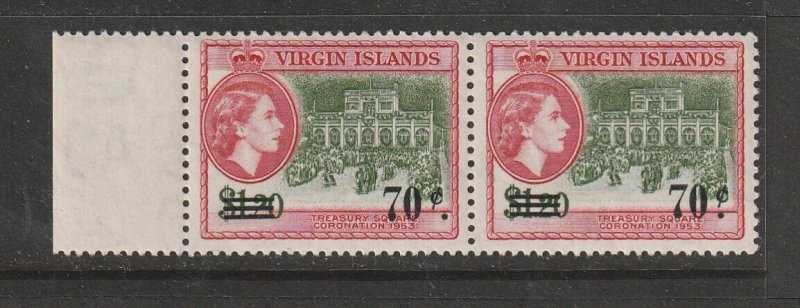 British Virgin Islands 1962 Defs 70c Opt STOP TO RIGHT OF C, UM/MNH, Pair 1 Norm 