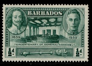 BARBADOS GVI SG257, ½d green, M MINT.