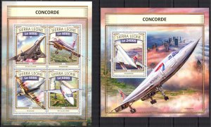 Sierra Leone 2016 Aviation Airplanes Airplanes Concorde Sheet + S/S MNH