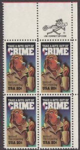 Scott # 2102 - US ZIP Block Of 4 - Crime Prevention - MNH - 1984