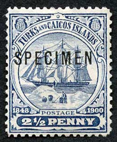 turks-and-caicos-sg104a-2-1-2d-greyish-blue-wmk-double-line-letters-opt-specimen-caribbean