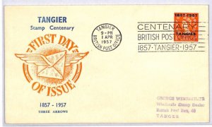 TANGIER Overprint GB QEII 1957 Arrows *ILLUSTRATED FDC* Centenary Slogan YO43