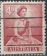 Australia 318 (used) 4p Elizabeth II, carmine (1959)