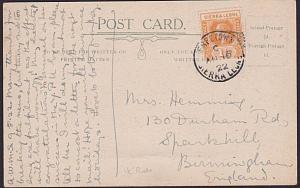 SIERRA LEONE 1922 GV 1½d on postcard (view of Matimba) used to UK...........7612