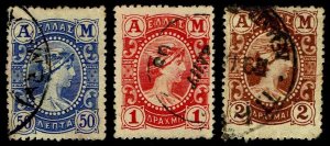 1902 Greece #181-83 Hermes - Used - VF - CV$62.00 (ESP#4314)