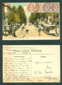 France. 1912. Postcard Marseille. Streetcars. Front: 2 x 2 +2 x 3F. Adr: Sweitz