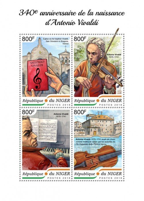 NIGER - 2018 - Antonio Vivaldi - Perf 4v Sheet - Mint Never Hinged