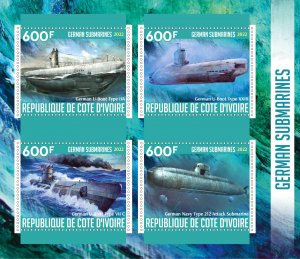 Stamps. Ships, Submarines  2022 year , Cote d'Ivoire 1+1 sheet perforated