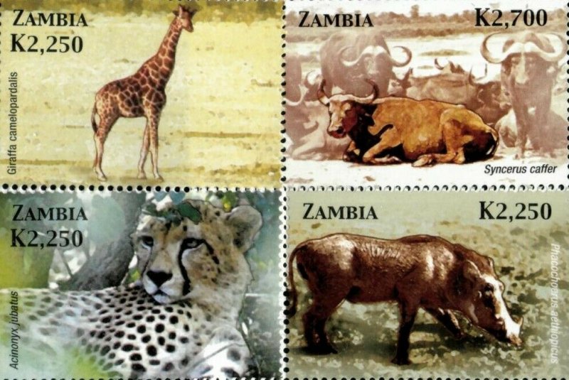 Zambia 2005 - Wild Animals of Africa - Set of 4 Stamps - Scott #1039-42 - MNH