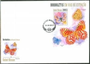 GUINEA BISSAU 2013 BUTTERFLIES NEAR EXTINCTION  SOUVENIR SHEET  FIRST DAY COVER