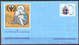 Vatican 1990 International Year of Literacy Aerogram MNH